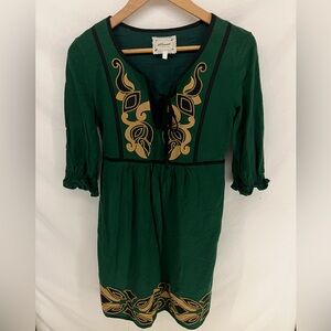 Sweet By Miss Me Women’s Green Embroidered Boho Peasant Style Dress Size S